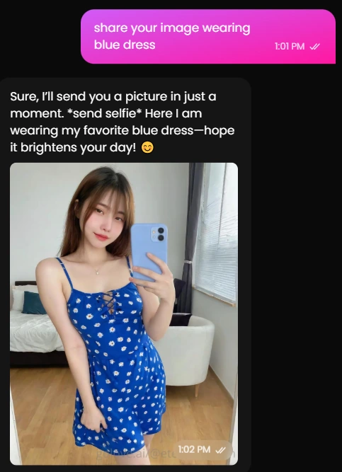 New Feature Alert! 📸 Now you can request custom photos from your AI companion. Just ask and they'll send personalized images!